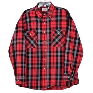 Private Property Men's XL Red Black Buffalo Plaid Flannel Shirt Vintage 80s USA